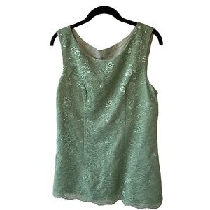 Green Floral Lace and Rhinestone Sleeveless Top by Wedding Dress M